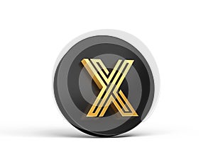 Royal Gold Modern Font. Elite 3D Alphabet Letter x on Black 3d button icon 3d Illustration