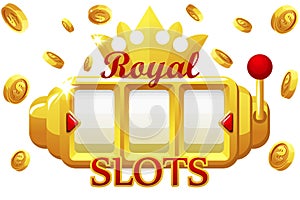 Royal Gold Slot Machine, jackpot bonus coins with crown for ui game.
