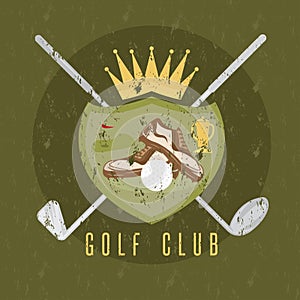 Royal golf club grunge coat of arms design template