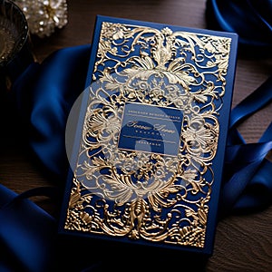 Royal-inspired Wedding Invitation with Gold Foil Emblem photo
