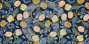 Royal intarsia style floral pattern.
