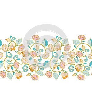Royal intarsia style pastel floral border.