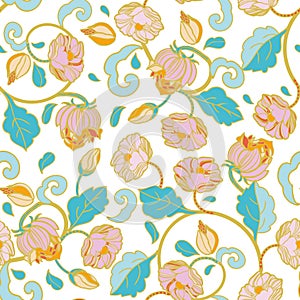 Royal intarsia vintage style pastel floral pattern.