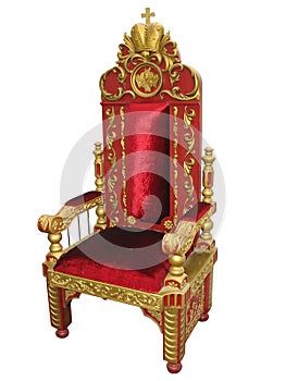 Royal king red and golden throne chair isolated