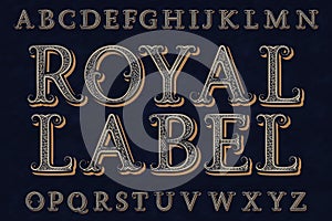 Royal label font. Isolated english alphabet