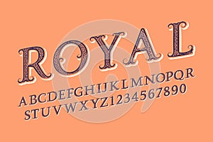 Royal letters and numbers in old english vintage style. Isolated english alphabet