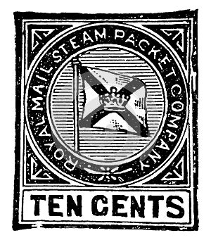 Royal Mail Steam Packet Company Ten Cents Stamp in 1875, vintage illustration