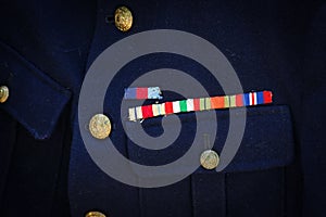 Royal Marine medal ribbons on blue R.M. uniform