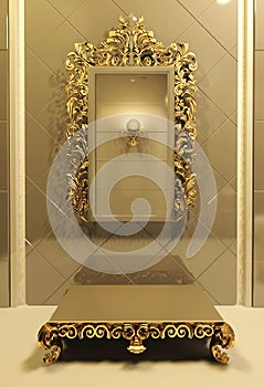 Royal mirror with gold frame in luxury interior