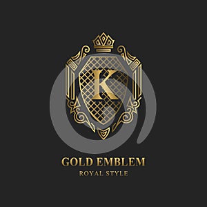 Royal monogram design. Luxury volumetric logo template. 3d line ornament. Emblem with letter K for Business sign, badge, crest, la