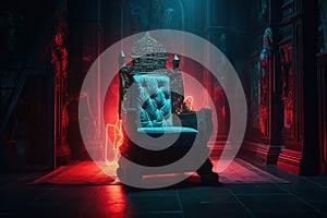 Royal neon Throne Room in red and blue color - Ai Generative