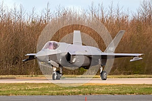 Royal Netherlands Air Force  Lockheed Martin F-35A Lightning II fighter jet at Leeuwarden Air Base, The Netherlands - March 30,