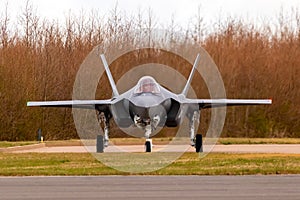 Royal Netherlands Air Force Lockheed Martin F-35A Lightning II fighter jet at Leeuwarden Air Base, The Netherlands - March 30,
