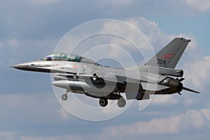 Royal Norwegian Air Force Luftforsvaret General Dynamics F-16BM fighting falcon fighter aircraft.
