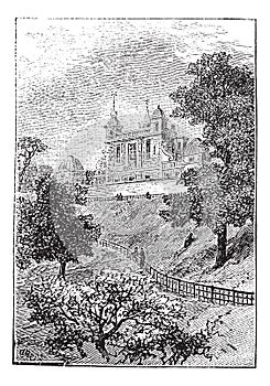 Royal Observatory in Greenwich, London, England, UK, vintage engraved illustration