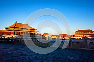 Palace of forbidden city in sunset photo