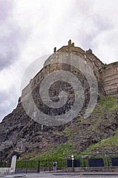 Royal Palace and Half Moon Battery of Edinburgh Castle, popular tourist attraction and landmark of Edinburgh, Scotland, UK