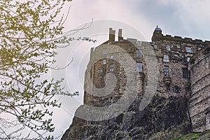 Royal Palace and Half Moon Battery of Edinburgh Castle, popular tourist attraction and landmark of Edinburgh, Scotland, UK