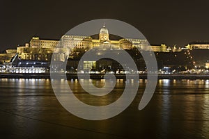 Royal Palace of Hungary in Budapest, above Danube at night