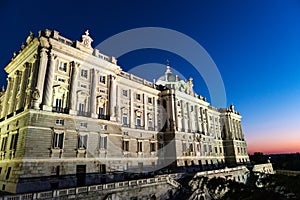 Royal Palace of Madrid at dusk