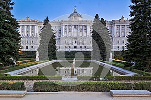 Royal Palace in Madrid in Spain Seen From Sabatini Gardens