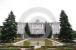 Royal Palace in Madrid viewed from the sabatini gardens