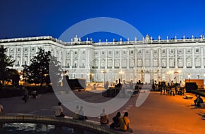 Royal Palace and Oriente square at night, Madrid, Spain