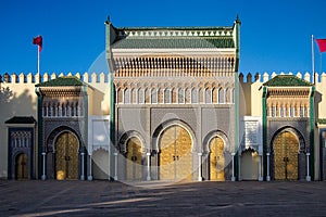 Royal Palace from Place des Alaouites with brass doors in Fes, Morocco