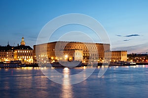 Royal Palace in Stockholm At Night