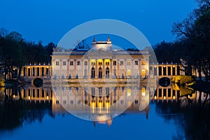 Royal Palace on the Water in Lazienki Park at night