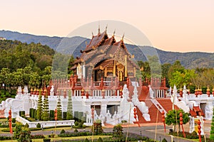 Royal Pavilion (Ho Kum Luang) Lanna style pavilion in Royal Flora Rajapruek Park botanical garden, Chiang Mai, Thailand