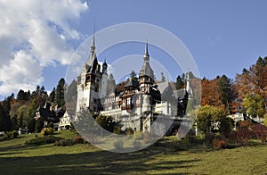 Royal Peles Castle in autumn from Sinaia in Romania