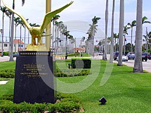 Royal Poinciana Way entrance to town of Palm Beach, Florida photo