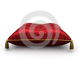 Royal red velvet pillow on white background