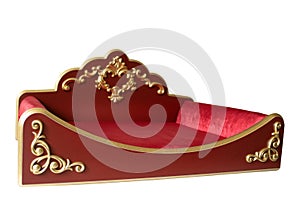 Royal red velvet soft pillow for placing crown isolated on a white background