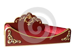 Royal red velvet soft pillow for placing crown isolated on a white background