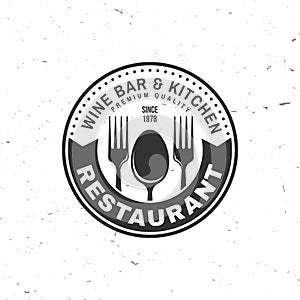 Royal Restaurant shop, menu logo. Vector Illustration. Vintage graphic design for logotype, label, badge with plate