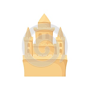 Royal sand castle. Beach holiday and summer vacation theme. Flat vector for children book or poster of travel agency