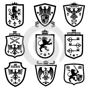 Royal shields, nobility heraldry coat of arms vector set photo