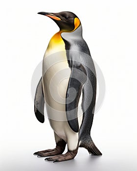 Royal Stance: The Majestic King Penguin against a Pure White Background