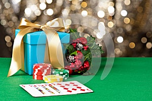 Royal straight flush in Christmas setting