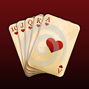 A royal straight flush playing cards poker hand