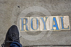 Royal street sign on the floor in New Orleans (USA