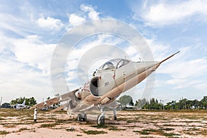 The Royal Thai Navy Airforce Av - 8 airplane are in area of open air museum of The Royal Thai Navy, Thailand