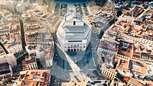 Royal Theatre building Teatro Real in Madrid.Major opera house located in Plaza de Isabel II. Aerial cityscape of Madrid landmarks photo