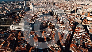Royal Theatre building Teatro Real in Madrid.Major opera house located in Plaza de Isabel II. Aerial cityscape of Madrid photo
