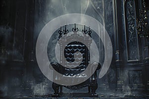 Royal throne. dark Gothic throne, front view, evil and luxury, Halloween scene background
