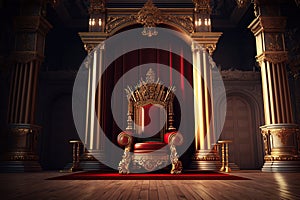 Royal Throne Room in red and gold color - Ai Generative