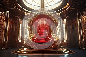 Royal Throne Room in red and gold color in futuristic style - Ai Generative