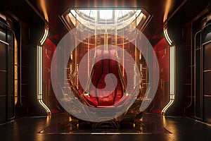 Royal Throne Room in red and gold color in futuristic style - Ai Generative